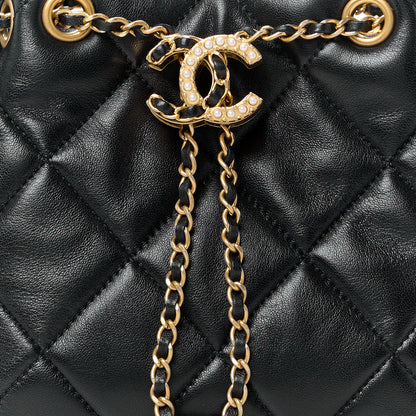 Chanel Lambskin Quilted Crush on Chains Drawstring Small Bucket Bag Black 7 of 10