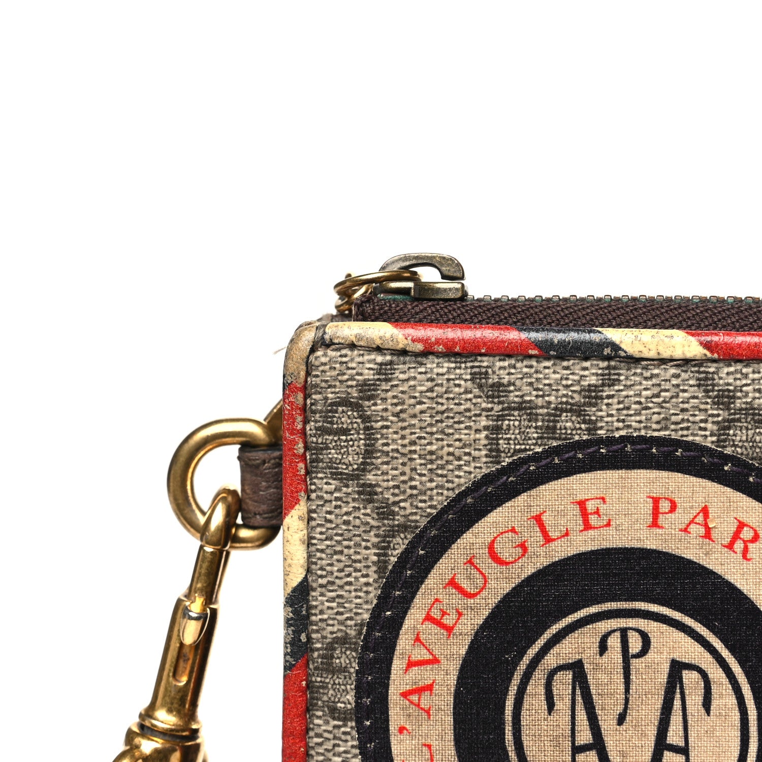 Gucci GG Supreme Monogram Courrier Embroidered UFO Pouch Beige New