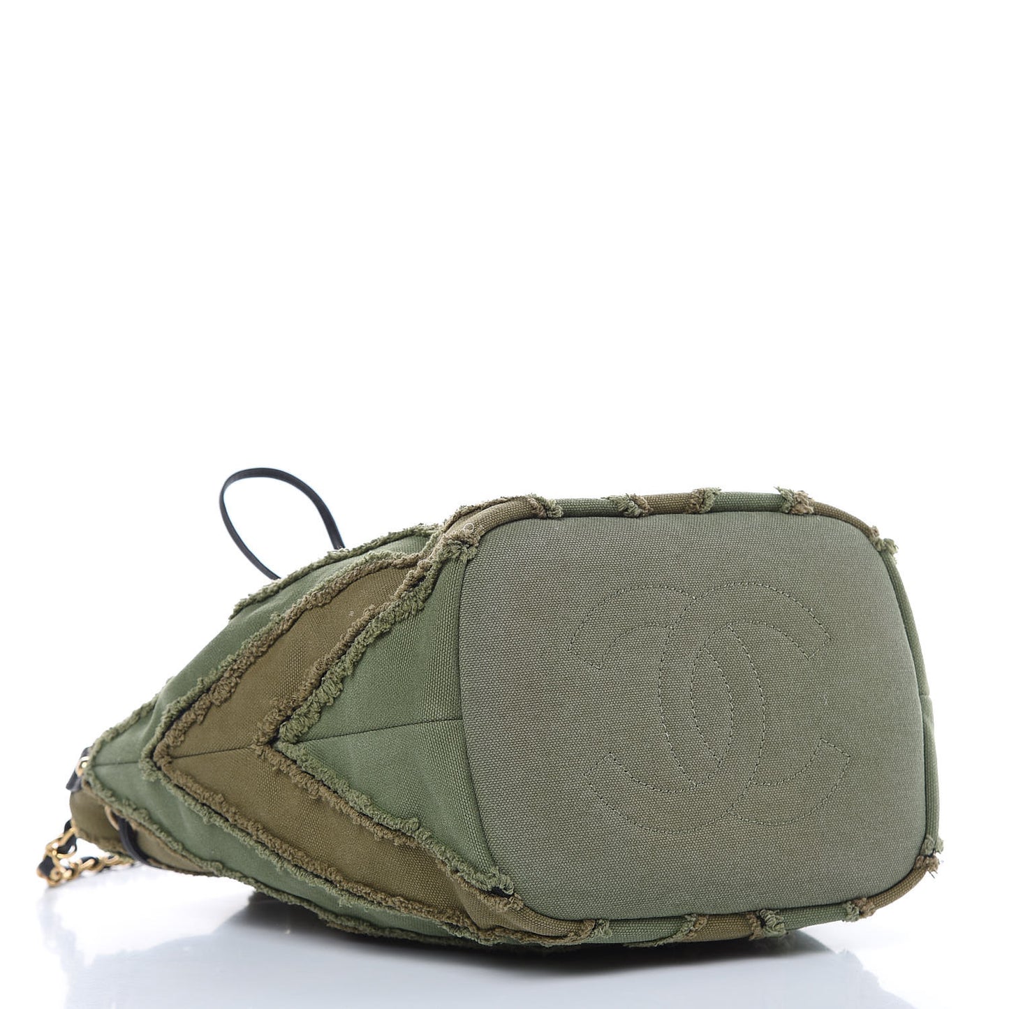 Canvas Chevron Cuba Patchwork Bucket Bag Khaki