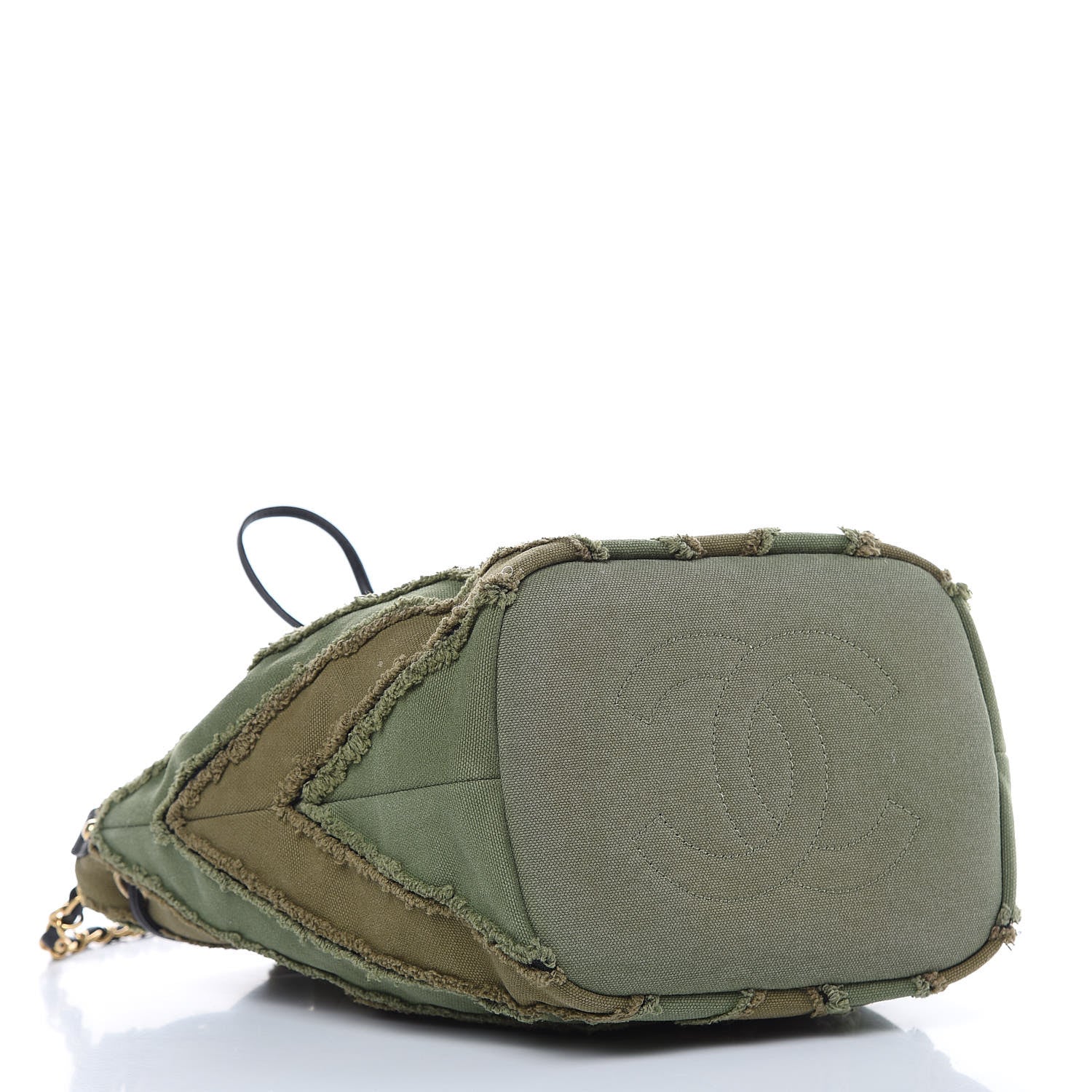 Chanel Canvas Chevron Cuba Patchwork Bucket Bag Khaki 4 of 9