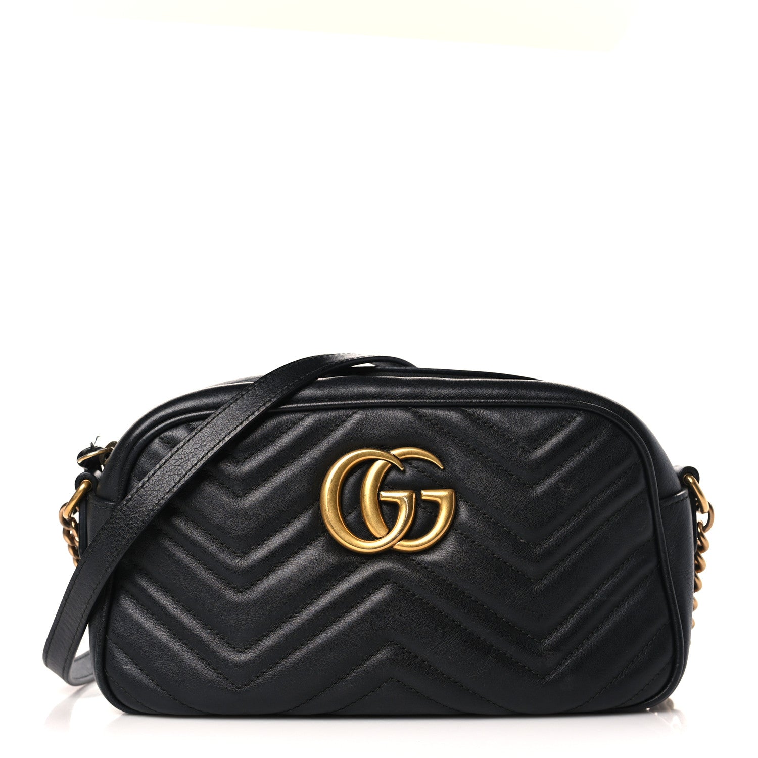 Gucci Calfskin Matelasse Small GG Marmont Chain Shoulder Bag Black 1 of 10