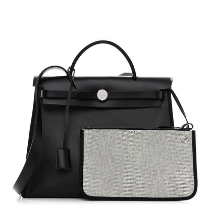 Hermes Toile H Berline Vache Hunter Herbag Zip PM 31 Black Ecru 1 of 12