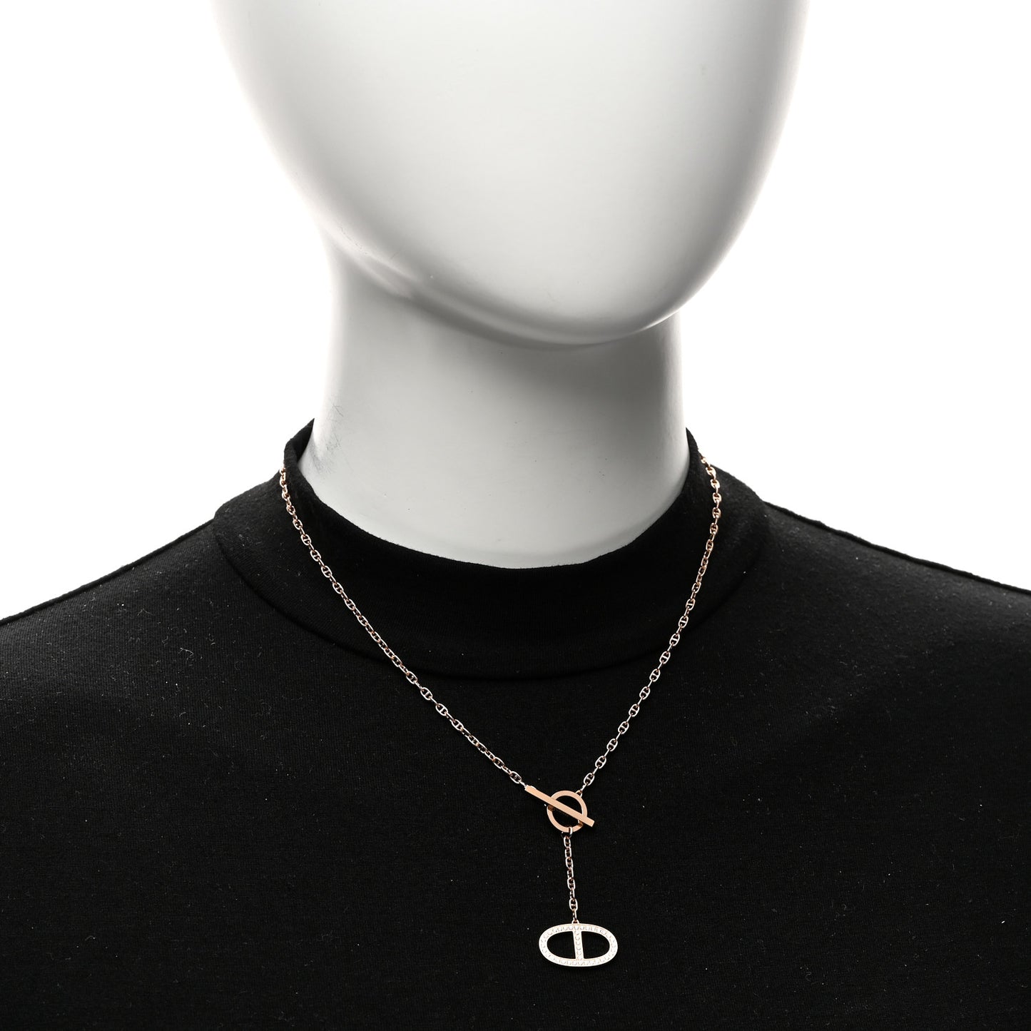 18K Rose Gold Diamond GM Chaine D'Ancre Contour Pendant Necklace ST