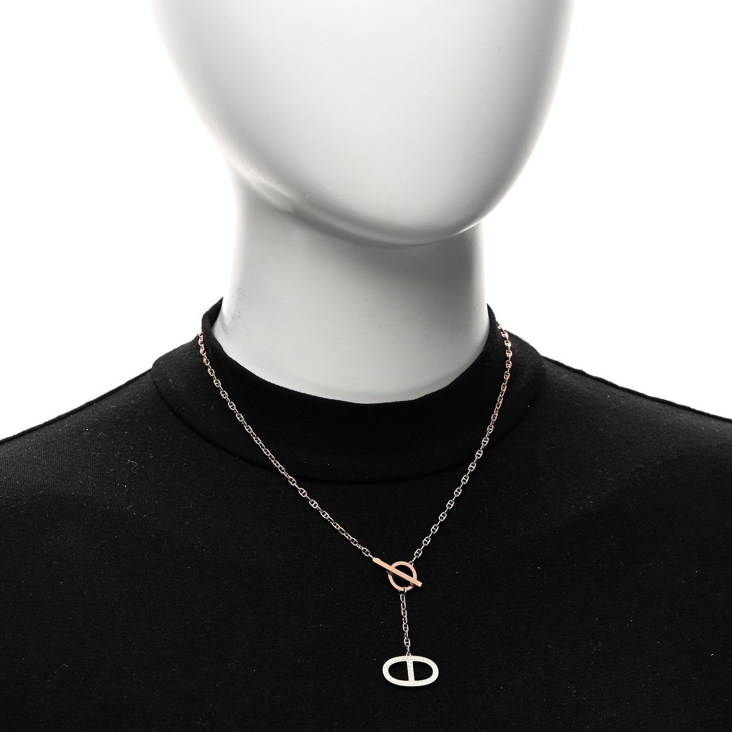 Hermes 18K Rose Gold Diamond GM Chaine D'Ancre Contour Pendant Necklace ST 2 of 7