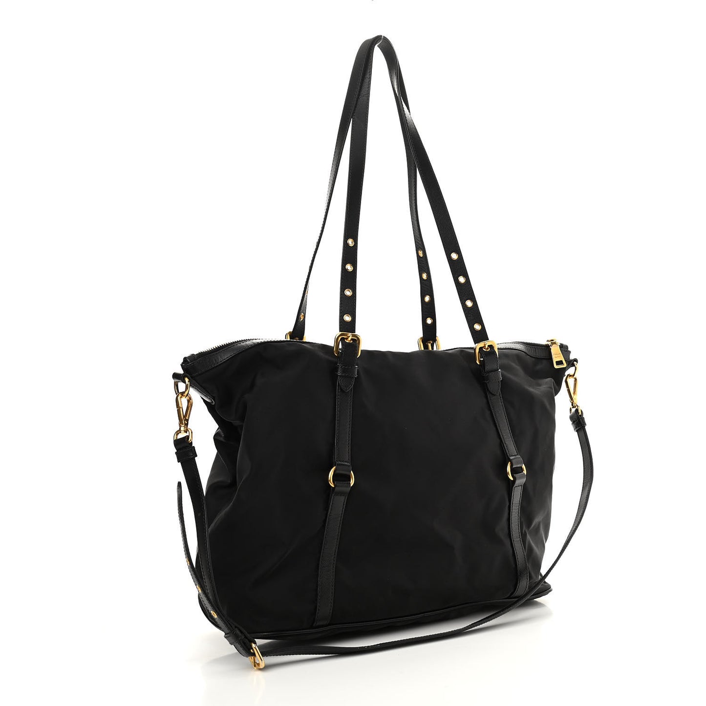 Saffiano Tessuto Nylon Logo Shopping Tote Black
