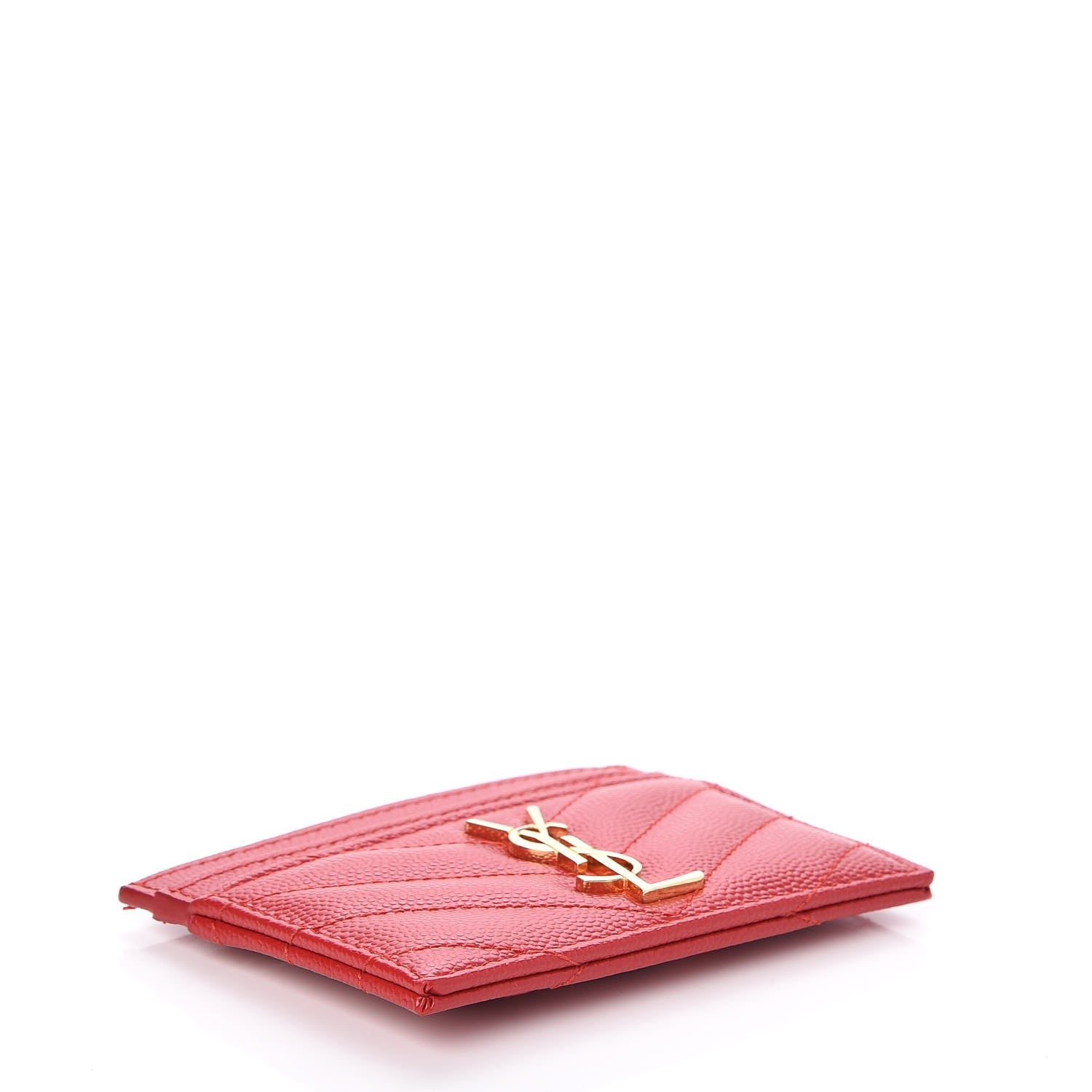 Saint Laurent Grain De Poudre Matelasse Chevron Monogram Credit Card Case New Red 5 of 9