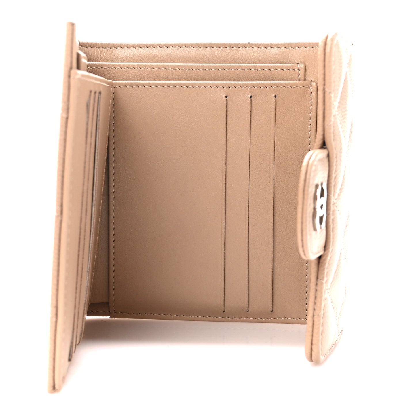 Caviar Quilted Compact Flap Wallet Beige