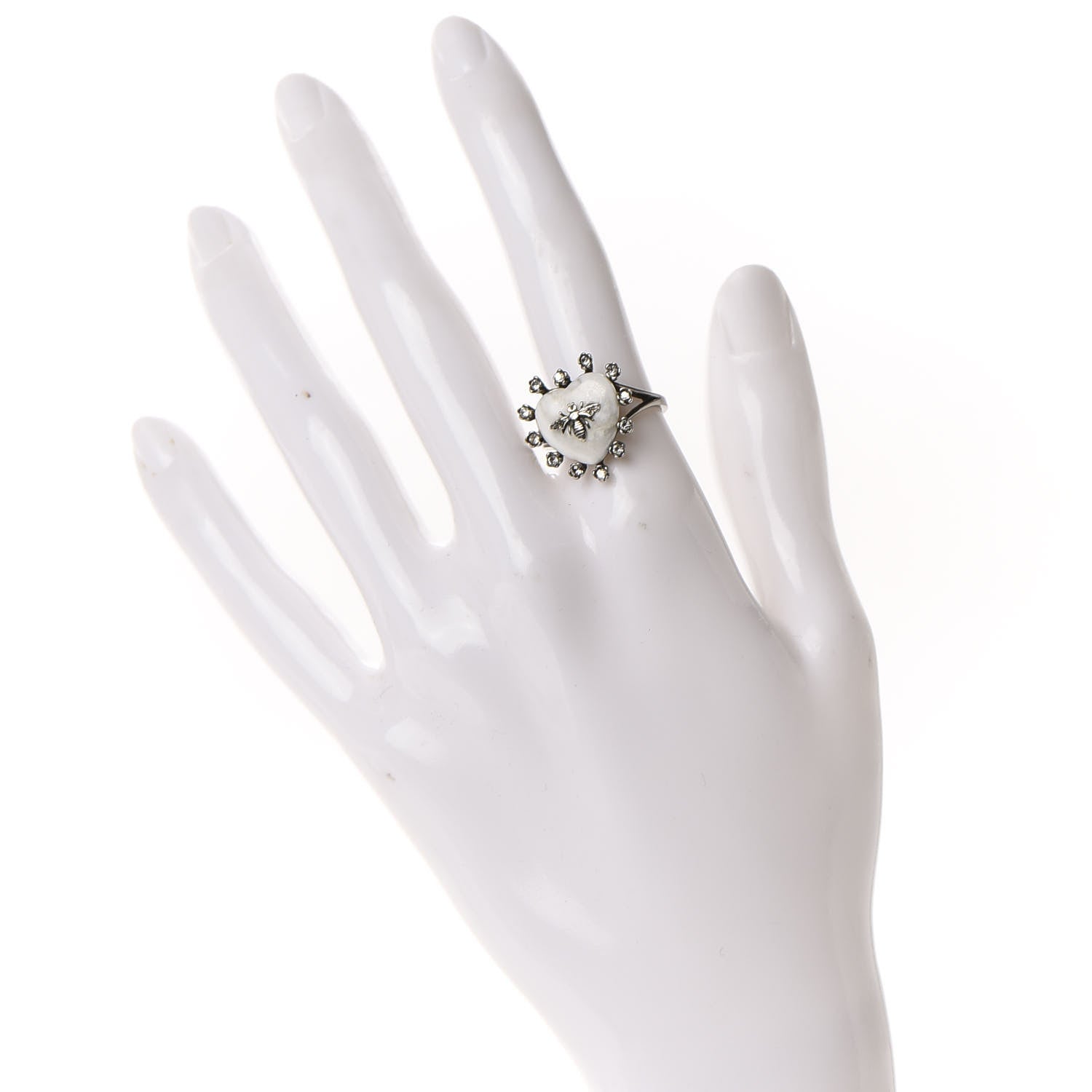 Christian Dior Resin Crystal Metal Blue Bohemienne Heart Ring M Aged Silver White 2 of 5