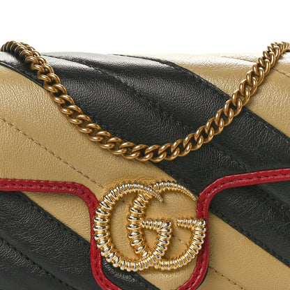 Gucci Vintage Effect Calfskin Matelasse Diagonal Striped Super Mini Torchon GG Marmont Shoulder Bag Black Beige 8 of 10