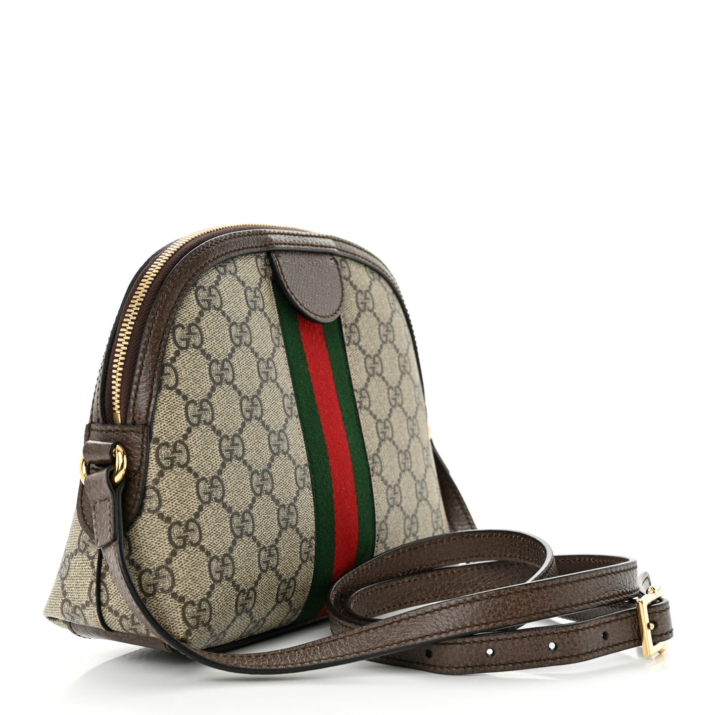 GG Supreme Monogram Textured Dollar Calfskin Web Small Ophidia Dome Shoulder Bag Beige Ebony New Acero