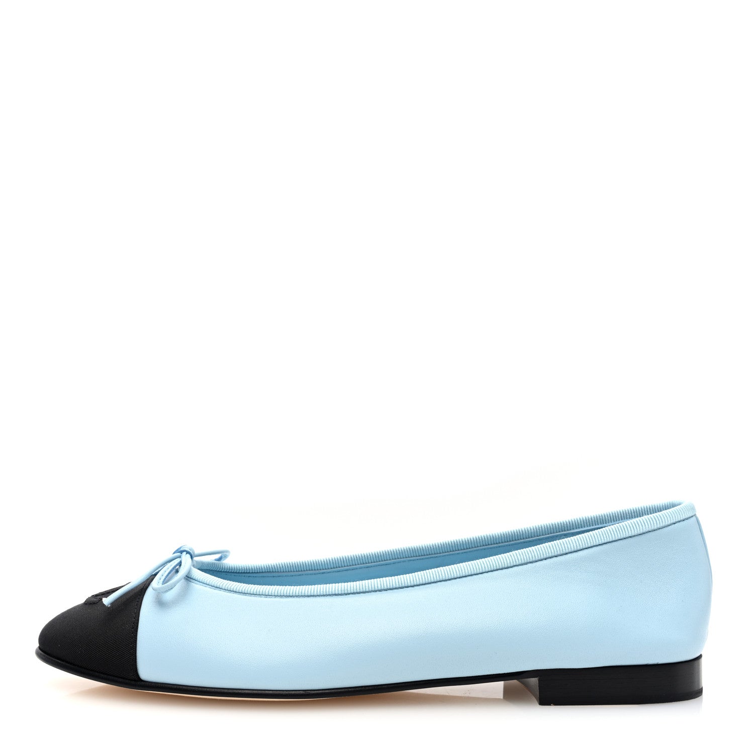 Chanel Lambskin Cap Toe CC Ballerina Flats 38.5 Light Blue Black 1 of 10