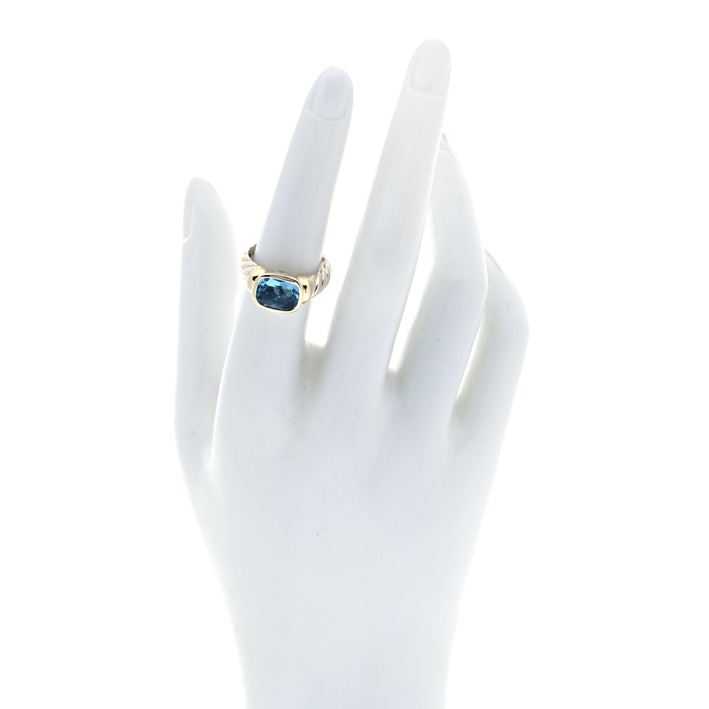 Sterling Silver 14K Yellow Gold Blue Topaz 10mm Noblesse Ring 54 7