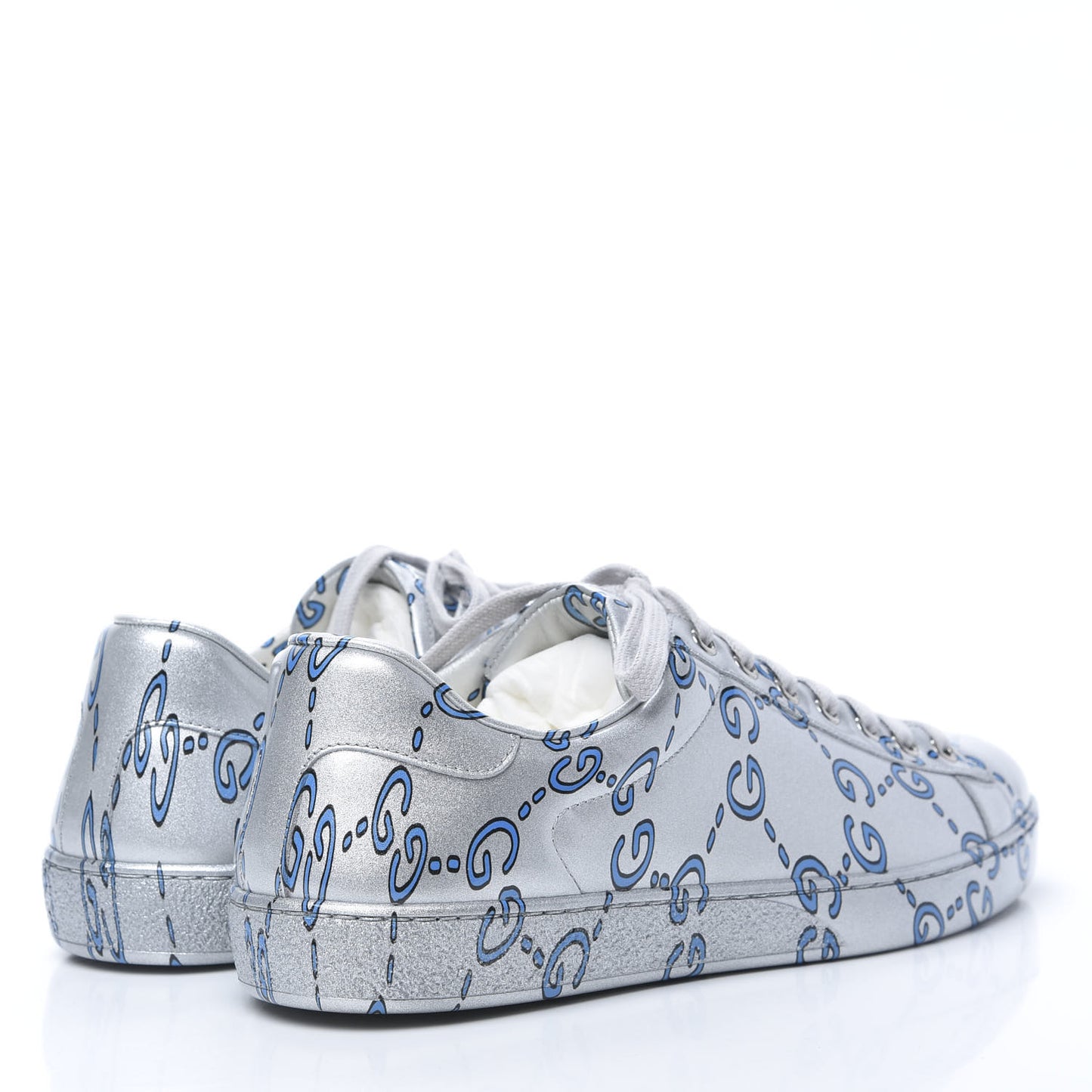 Miro Rubber Wax GucciGhost Print Mens New Ace Sneakers 9 Silver