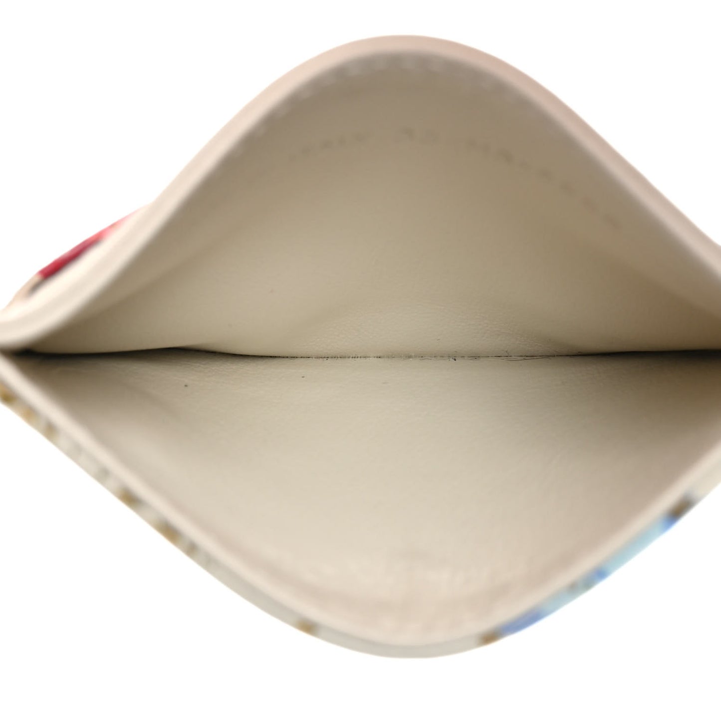 Calfskin Hibiscus Printed Card Holder Beige Multicolor
