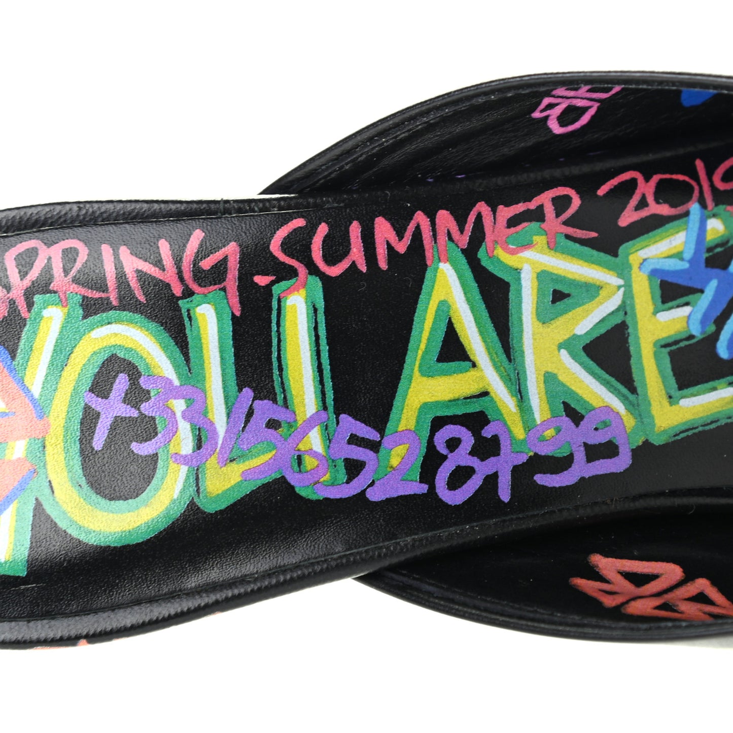 Chevre Classic Graffiti Pointed Toe Knife Mules 39 Black Multicolor