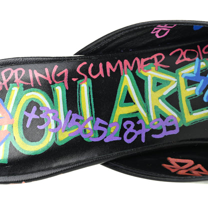 Balenciaga Chevre Classic Graffiti Pointed Toe Knife Mules 39 Black Multicolor 7 of 7