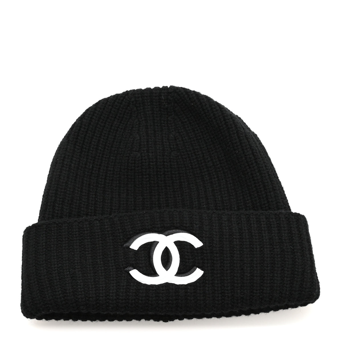 Wool Cashmere CC Beanie Hat Light Black White