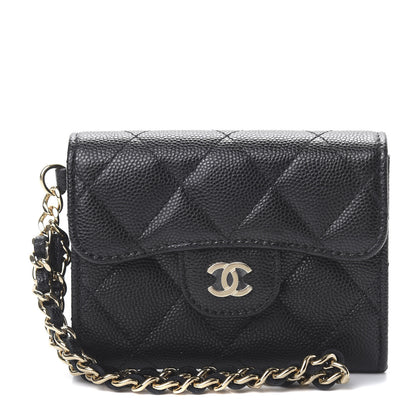 Chanel Caviar Quilted Flap Card Holder Chain Wristlet Black 1 of 9