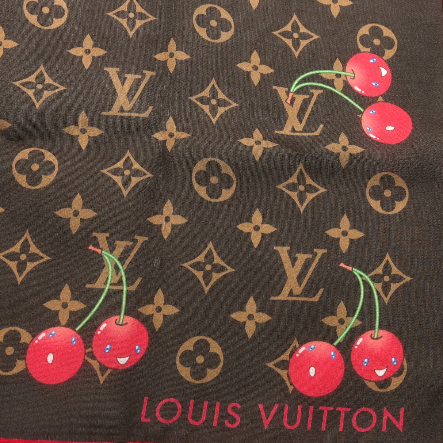 LV X TM Silk Monogram Cerise Square Scarf 55 Brown