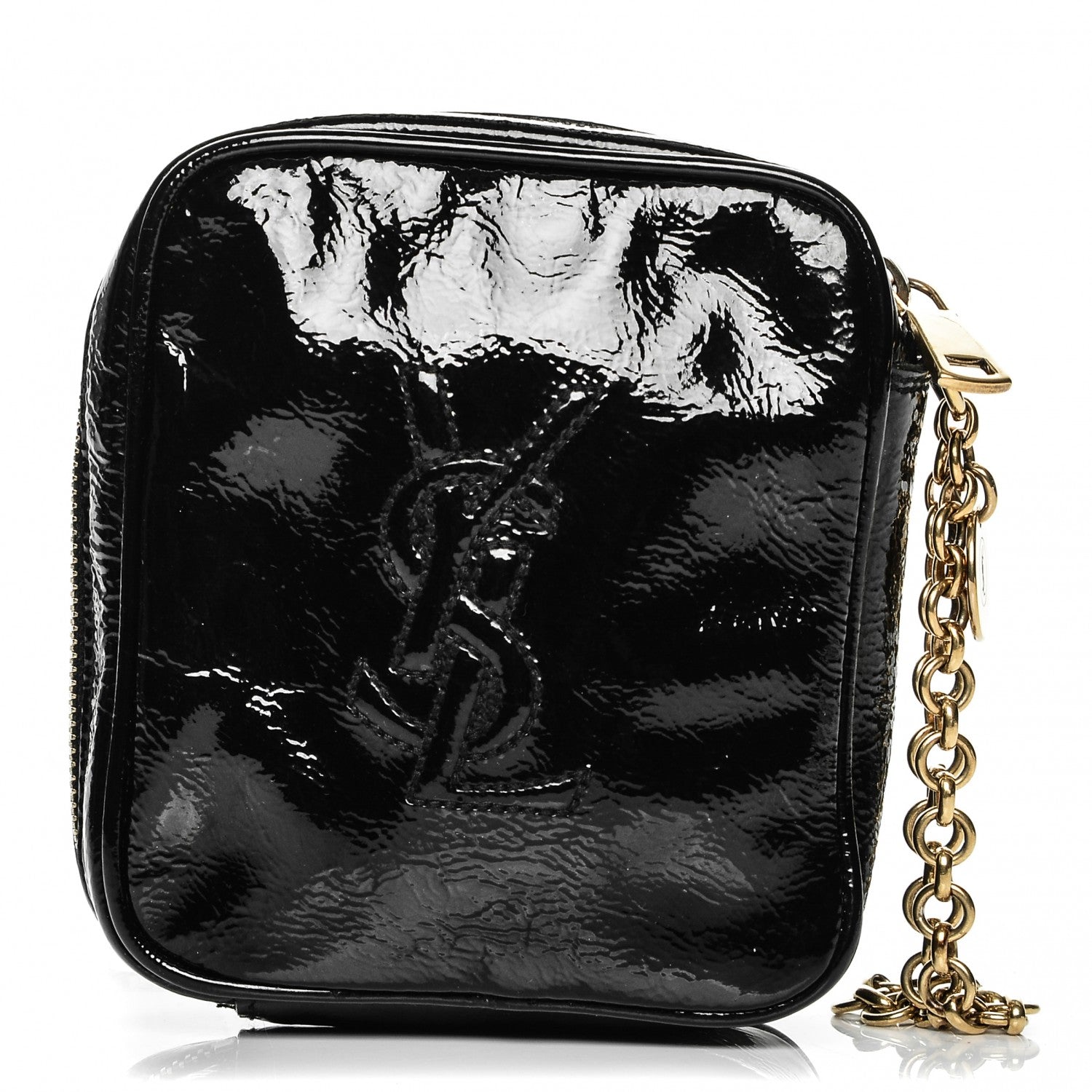 Saint Laurent Textured Patent Monogram Mini Wristlet Black 1 of 8