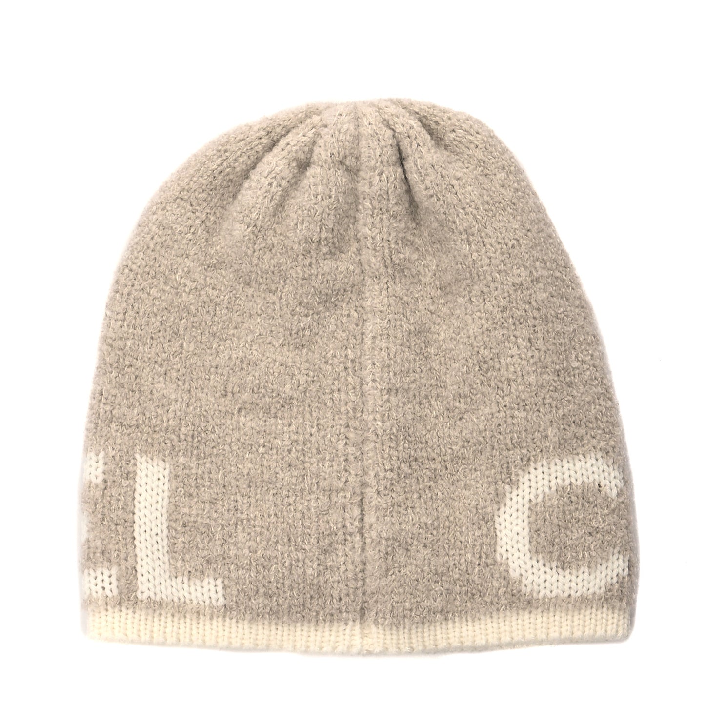 Cashmere Wool Silk Logo Beanie Hat Beige White
