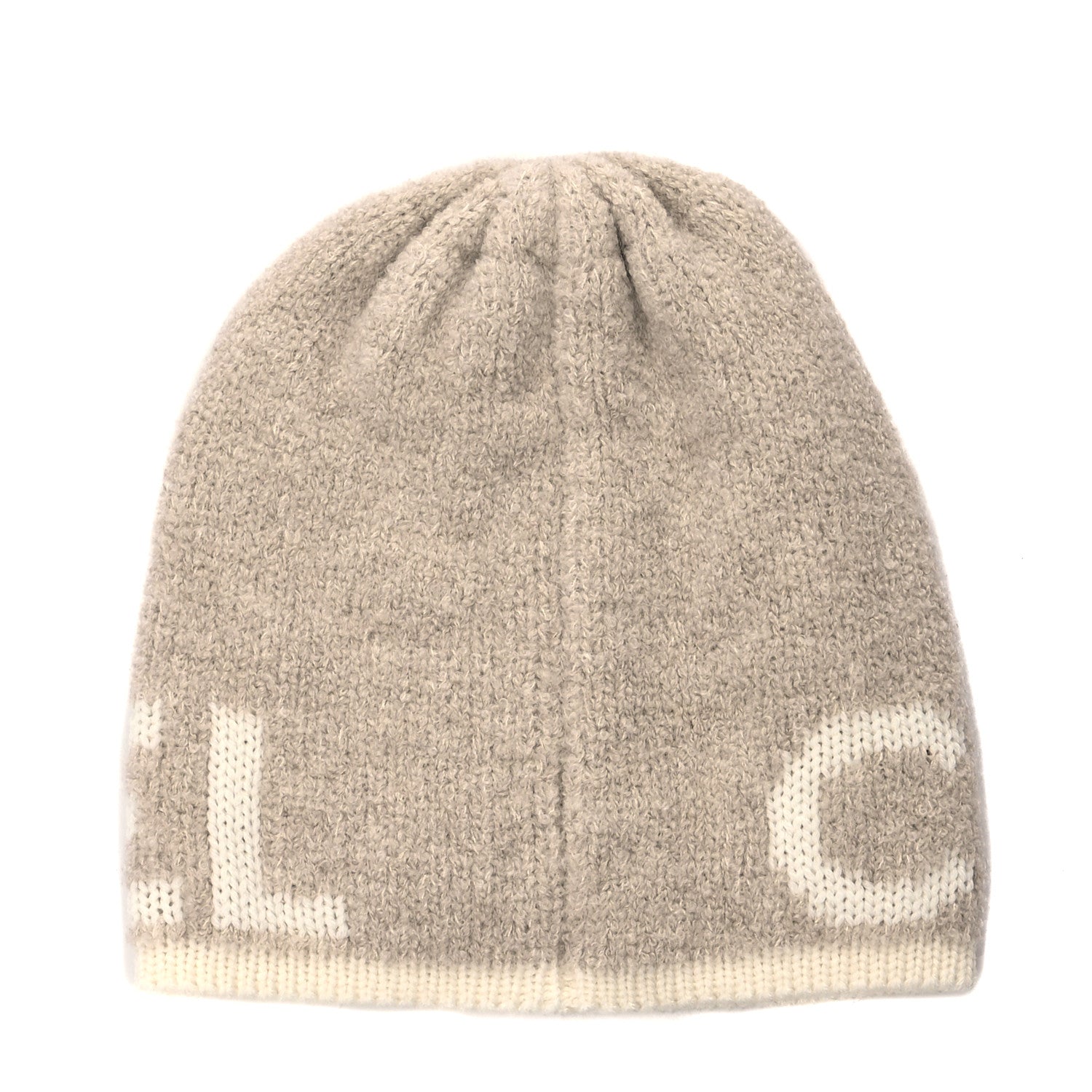 Chanel Cashmere Wool Silk Logo Beanie Hat Beige White 2 of 4