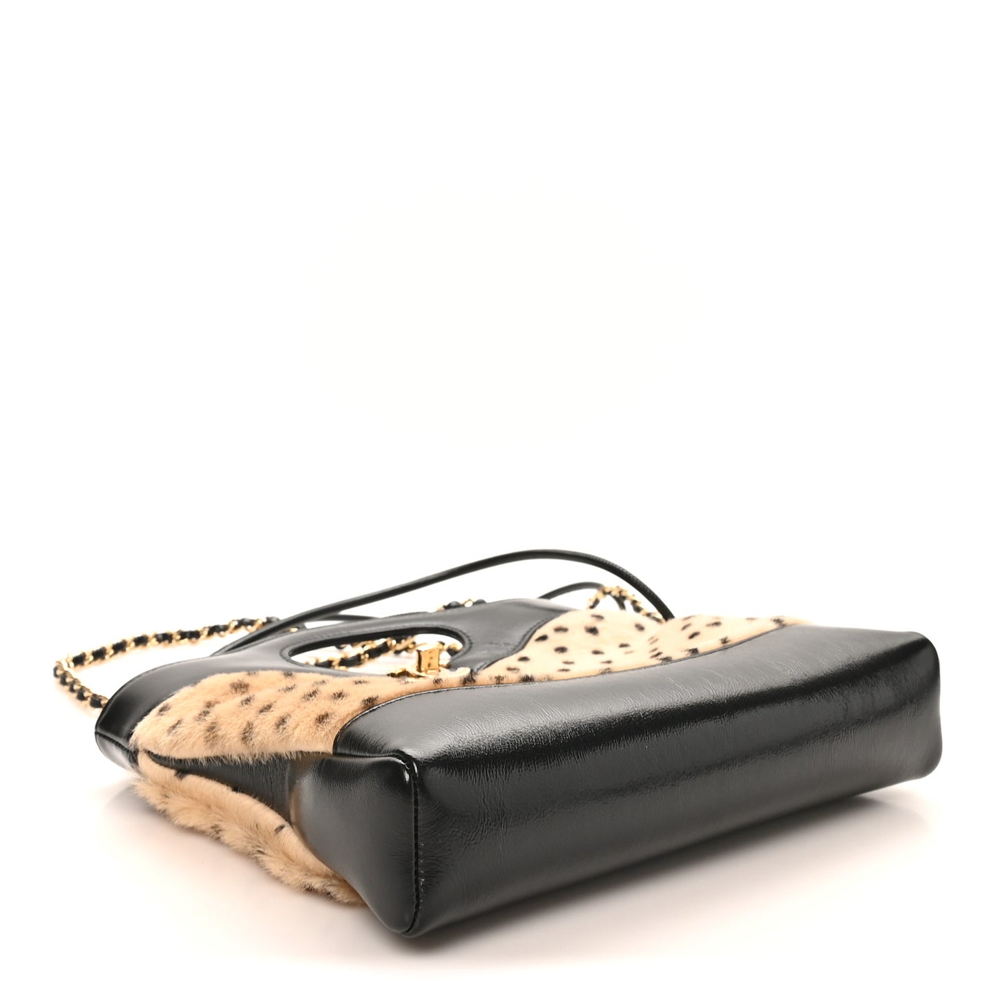 Shiny Lambskin Pony Hair Cheetah Printed Mini 31 Shopping Bag Light Beige Black Light Beige Black