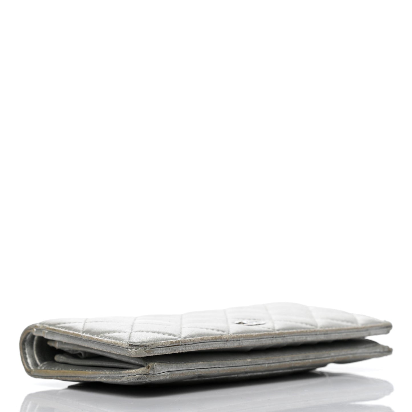 Metallic Lambskin Quilted Yen Wallet Silver
