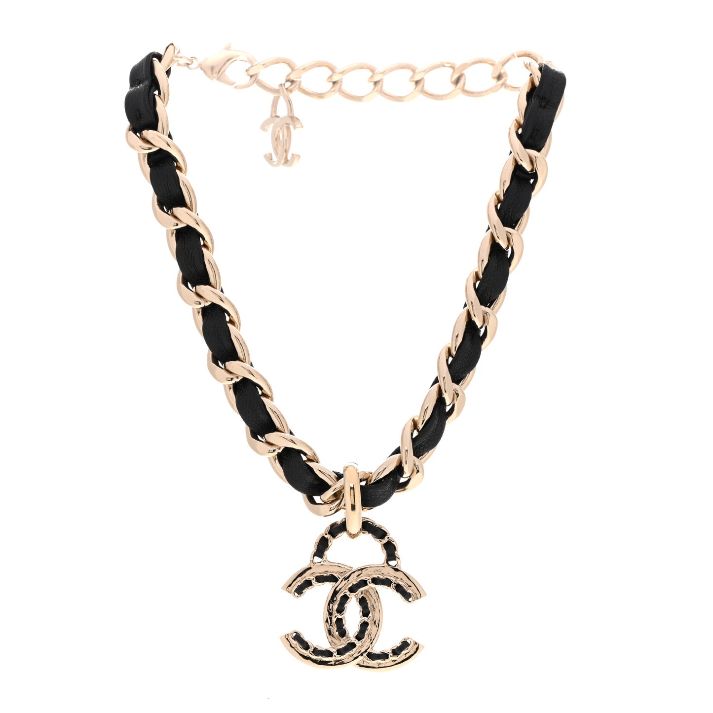 Metal Lambskin CC Choker Necklace Black Gold