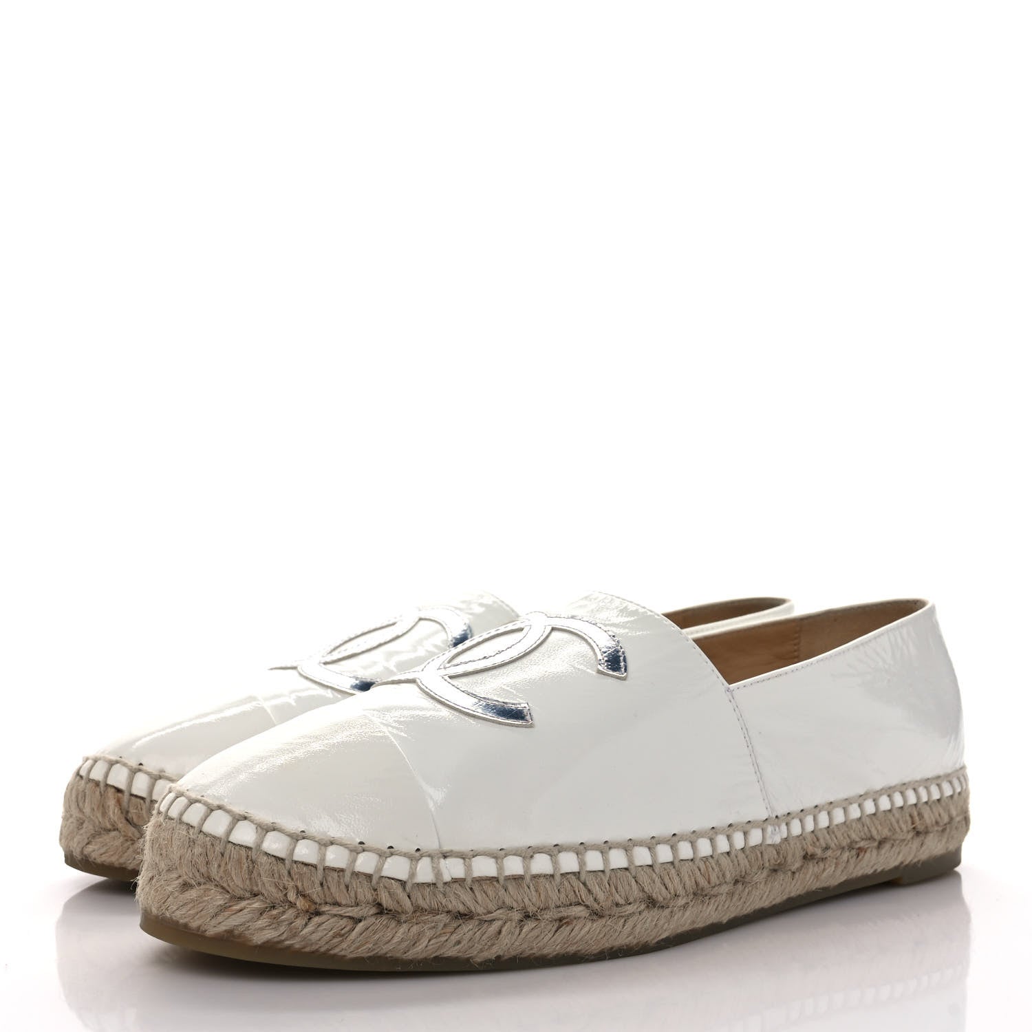 Chanel Distressed Patent CC Espadrilles 38 White Silver 3 of 8