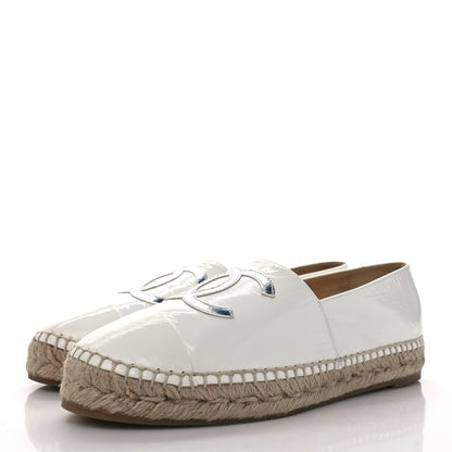Chanel Distressed Patent CC Espadrilles 38 White Silver 3 of 8