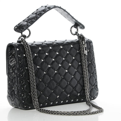 Valentino Garavani Craquele Nappa Medium Rockstud Spike Shoulder Bag Black 4 of 8