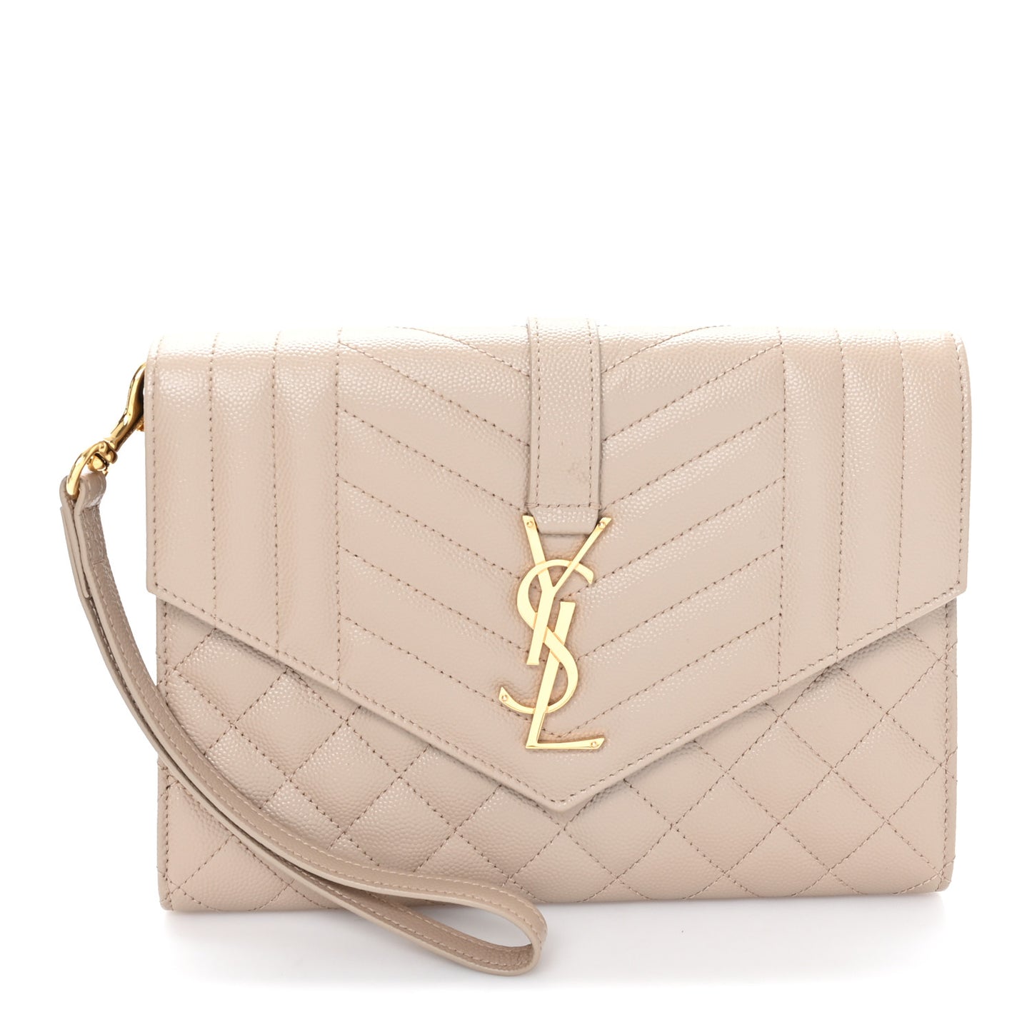 Grain De Poudre Textured Mixed Matelasse Triquilt Monogram Clutch Dark Beige