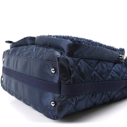 Chanel Tweed Sequin Nylon Quilted Astronaut Large Tote Navy 10 of 10