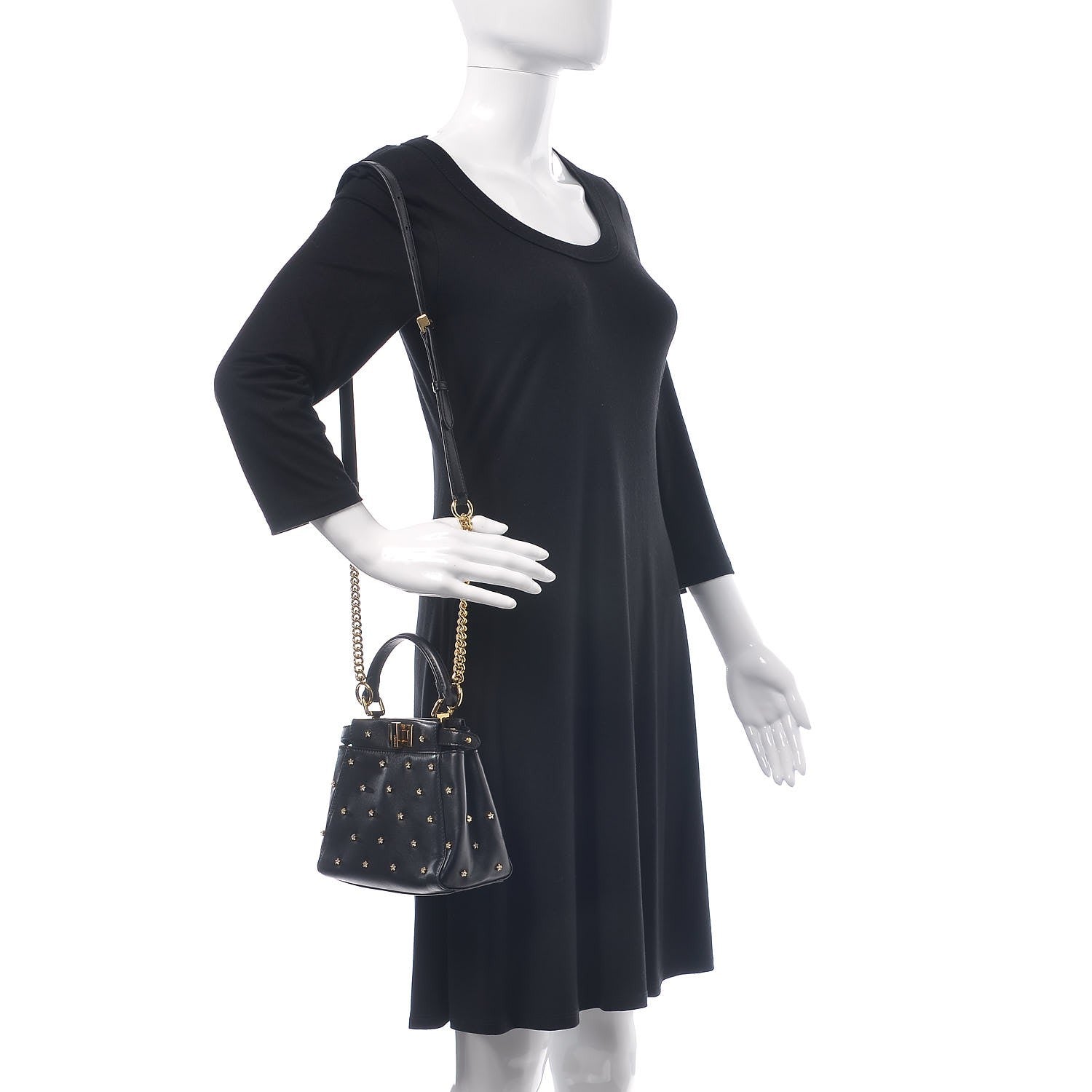 Fendi Nappa Crystal Studded XS Peekaboo Iconic Satchel Black 2 of 8