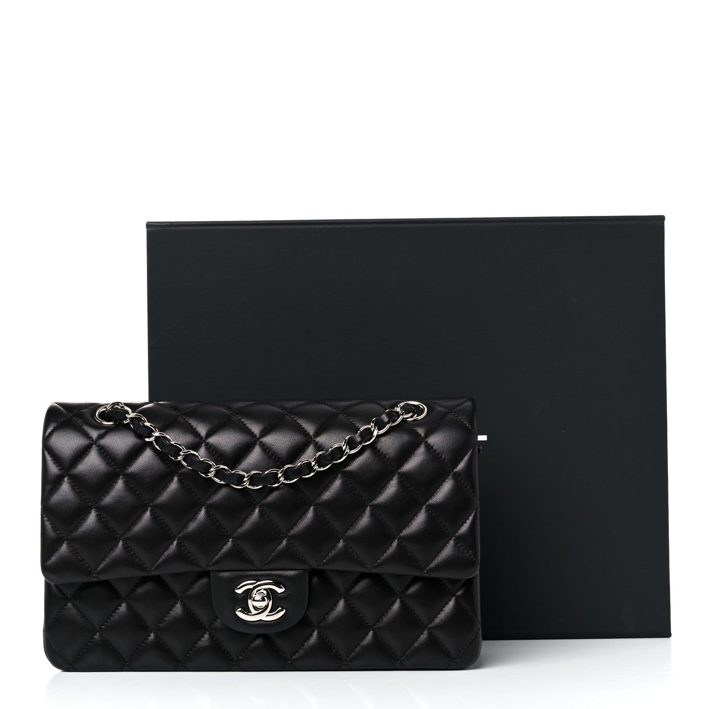 Lambskin Quilted Medium Double Flap Black