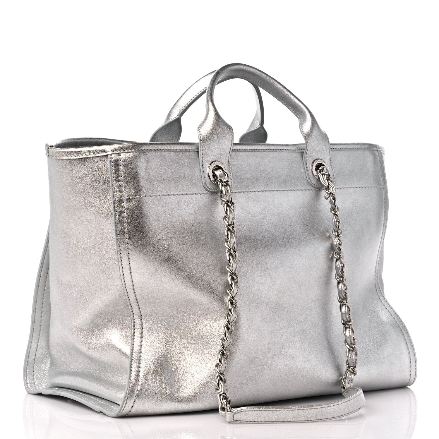Chanel Metallic Calfskin Medium Deauville Tote Silver 4 of 11