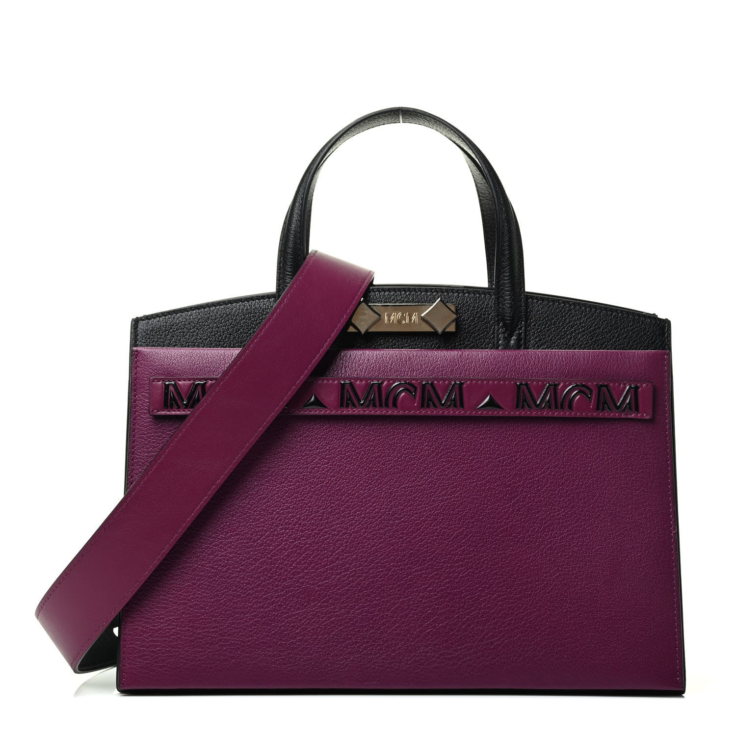 MCM Calfskin Medium Milano Tote Black Dark Purple 1 of 4