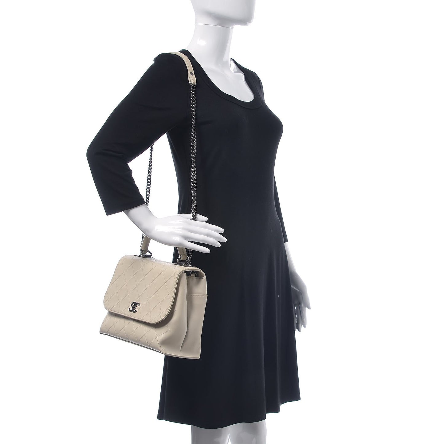 Calfskin Stitched Urban Luxury Top Handle Bag Ivory