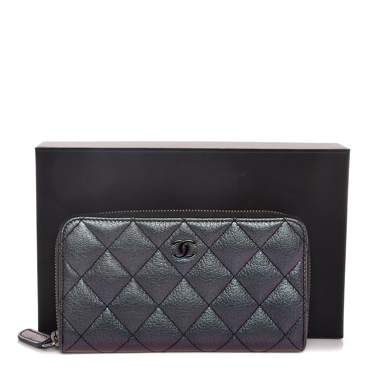 Iridescent Goatskin Quilted Small Zip Around Wallet Purple