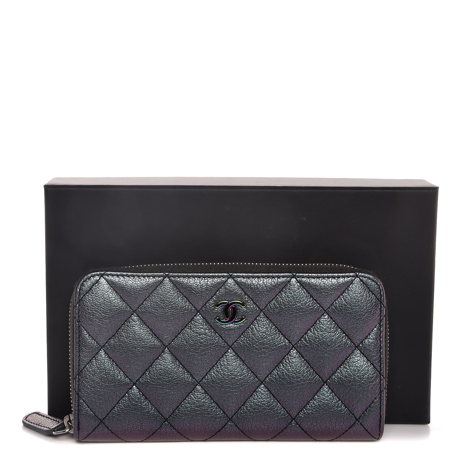 Chanel Iridescent Goatskin Quilted Small Zip Around Wallet Purple 9 of 9