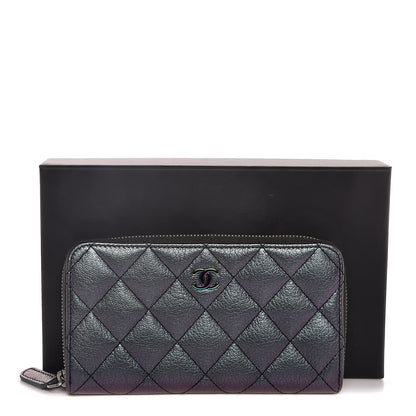 Chanel Iridescent Goatskin Quilted Small Zip Around Wallet Purple 9 of 9