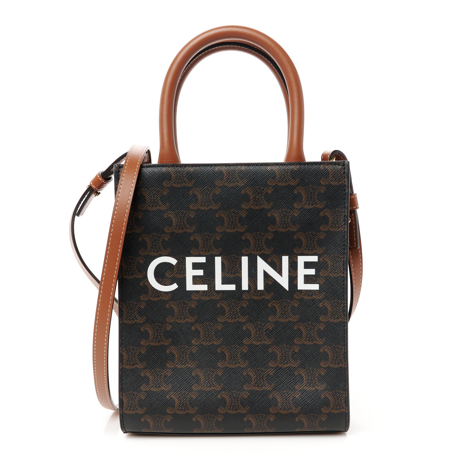 Celine Triomphe Canvas Calfskin Mini Vertical Cabas Tan 1 of 8