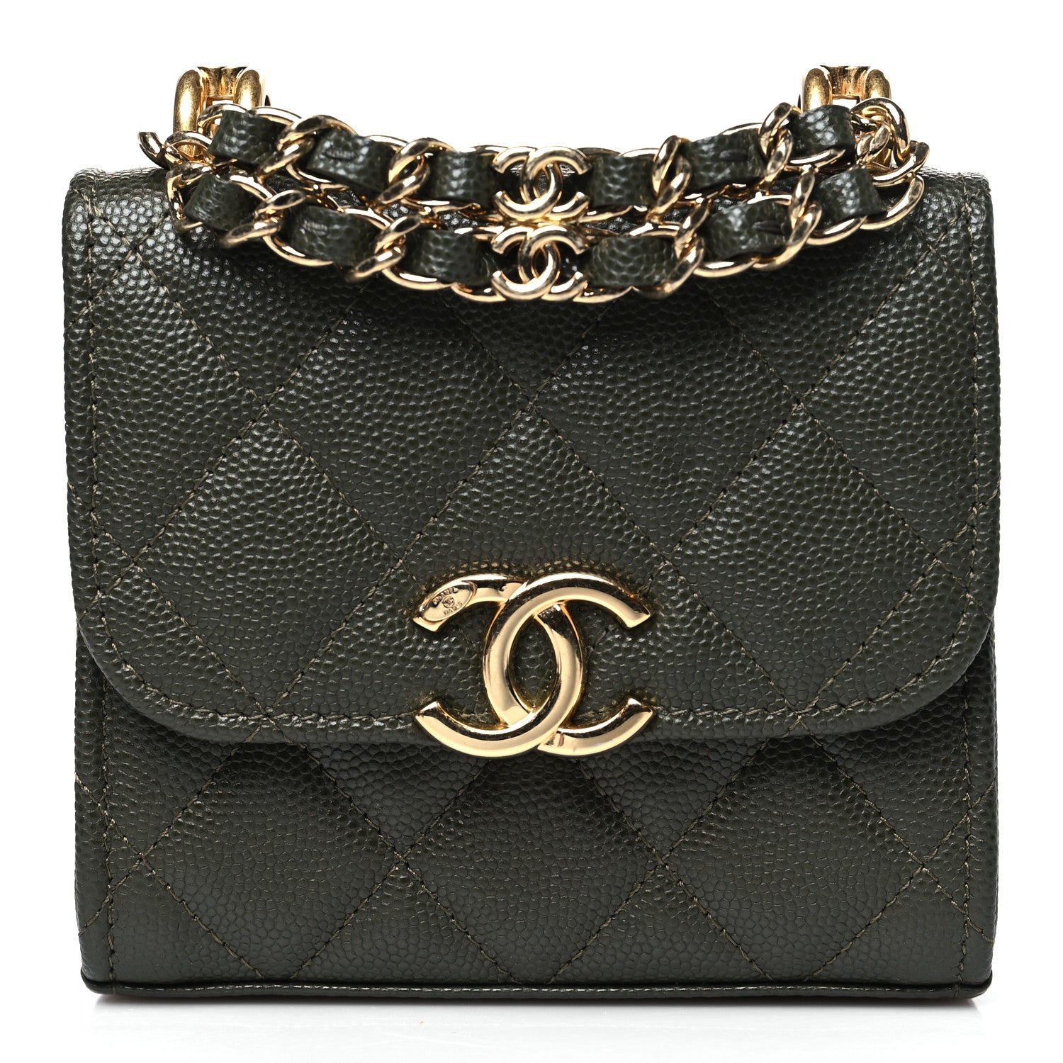 Chanel Caviar Quilted Coco First Clutch With Chain Khaki 1 of 11
