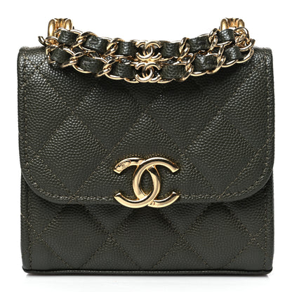 Chanel Caviar Quilted Coco First Clutch With Chain Khaki 1 of 11