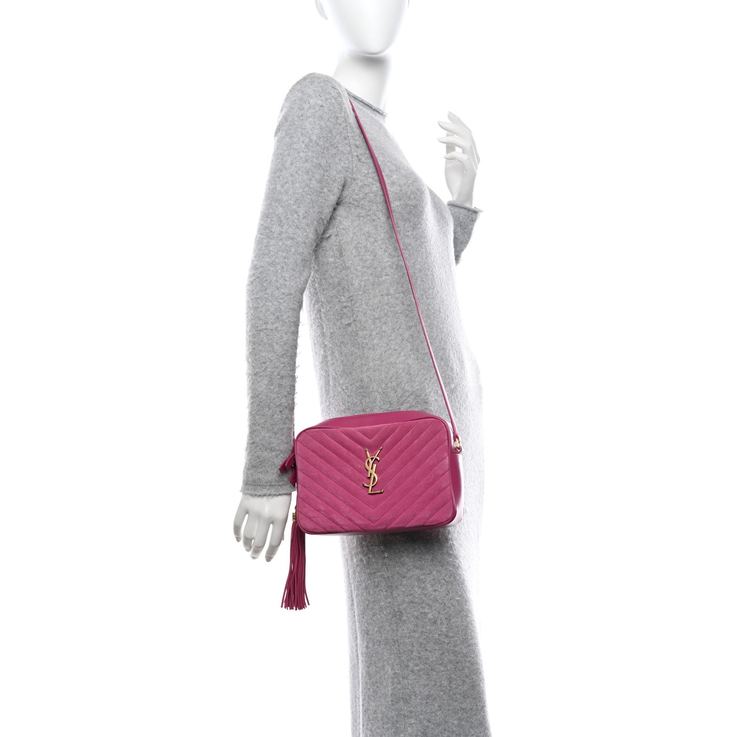 Saint Laurent Suede Matelasse Monogram Lou Camera Bag Rose 2 of 12