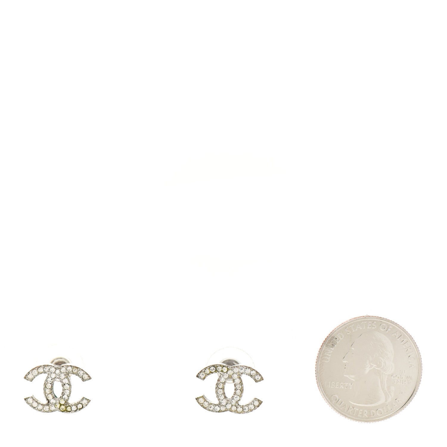 Chanel Crystal Timeless CC Earrings Silver 2 of 4