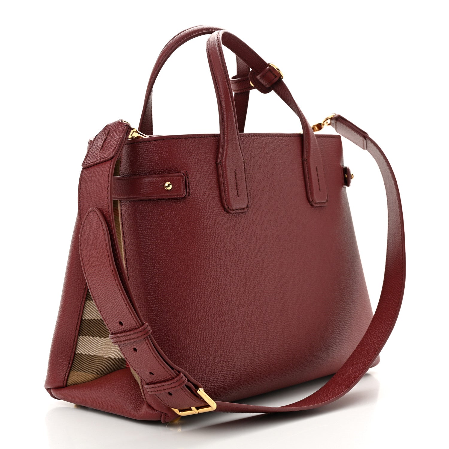 Burberry Grainy Calfskin House Check Medium Banner Tote Mahogany Red 3 of 9