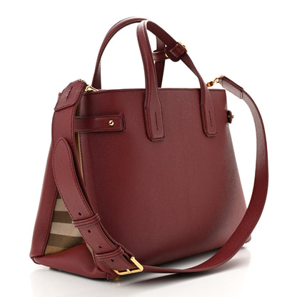 Burberry Grainy Calfskin House Check Medium Banner Tote Mahogany Red 3 of 9
