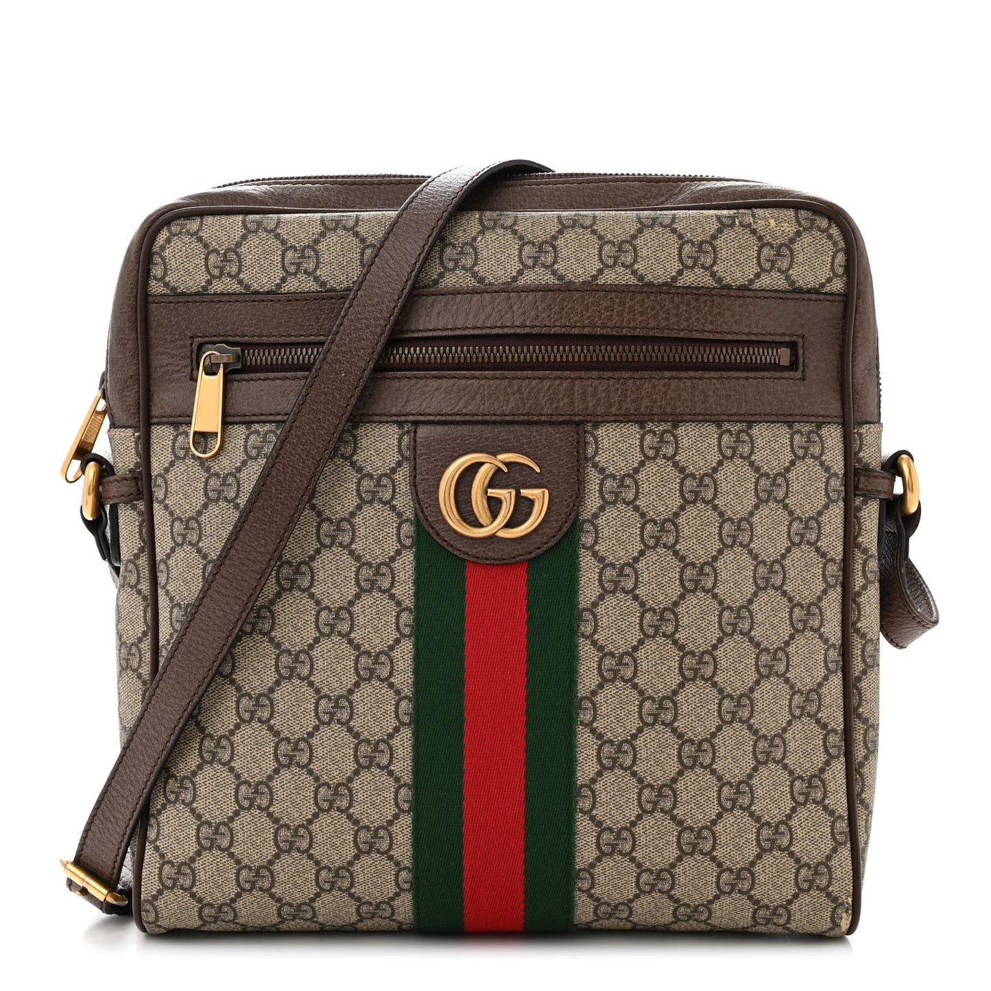 GG Supreme Monogram Web Medium Ophidia Messenger Bag Brown